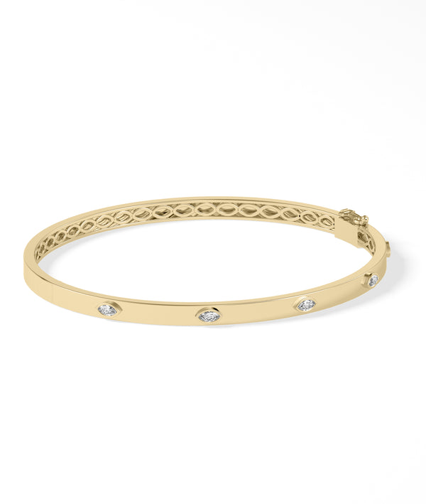 Marquise diamond station bangle in 14K yellow gold side view alternate view