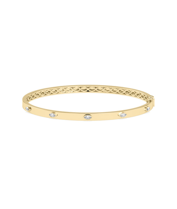 Marquise diamond station bangle in 14K solid yellow gold