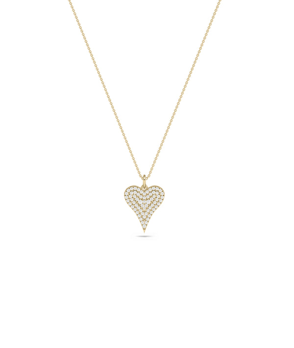 Pave diamond heart charm pendant in 14K solid yellow gold