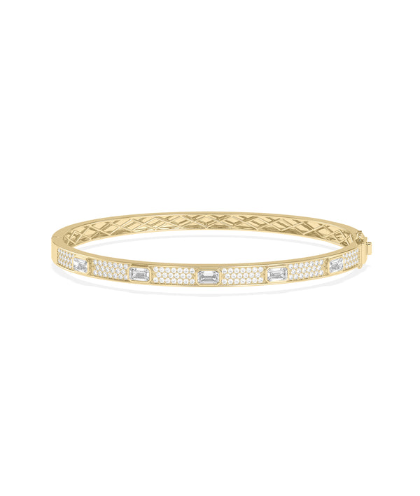 Pavé diamond station bangle bracelet in 14K yellow gold