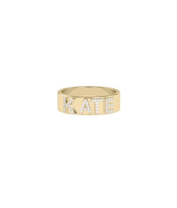 Personalized diamond name band ring in yellow gold custom design