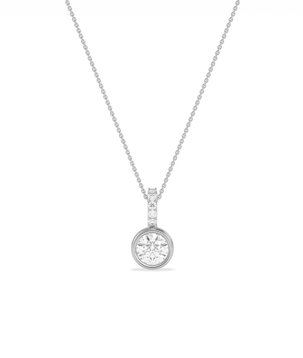 Round bezel solitaire diamond charm pendant in 14K white gold alternate view