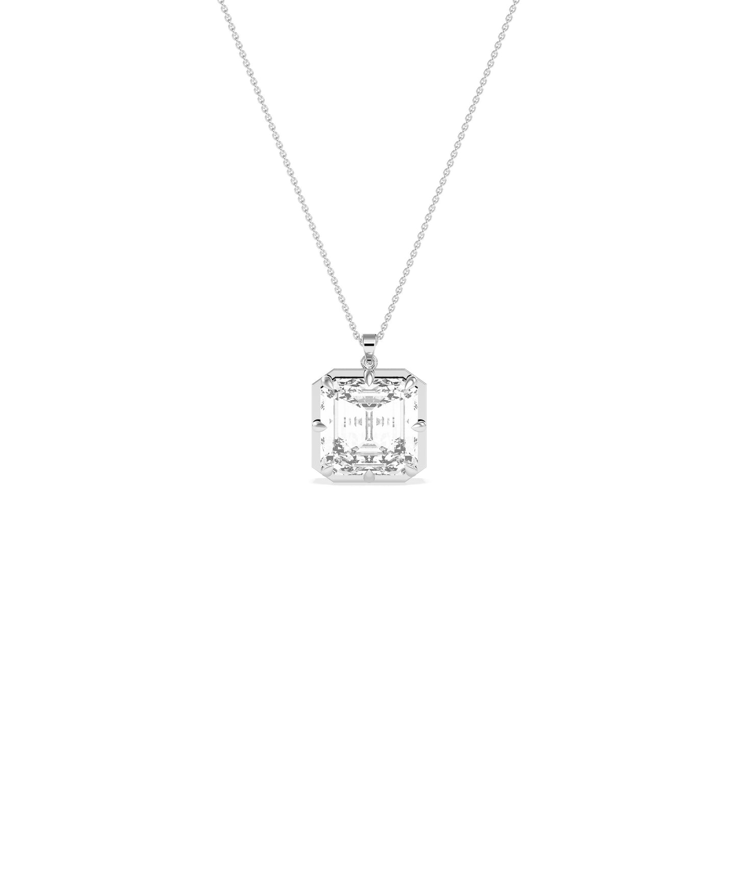 Solitaire asscher cut lab diamond pendant in white gold