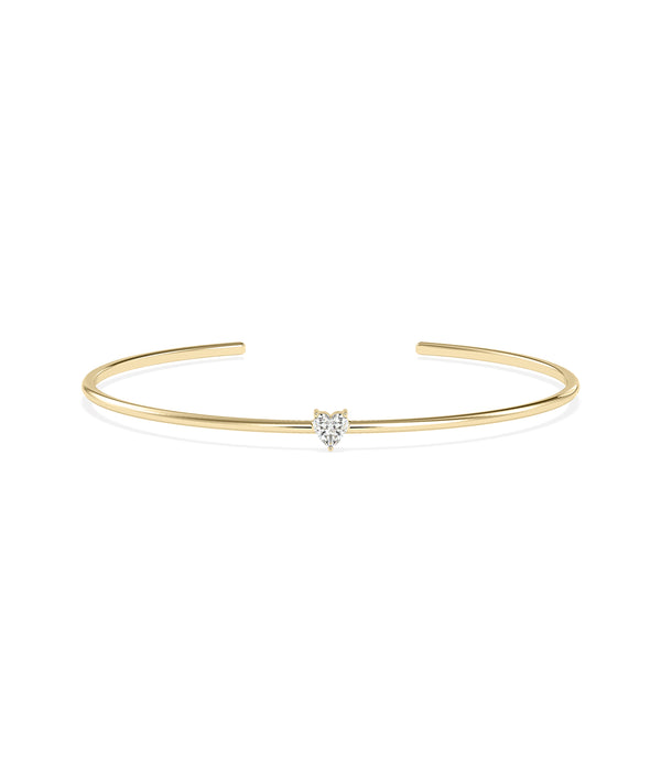 Solitaire heart cuff bangle crafted in 14K solid yellow gold