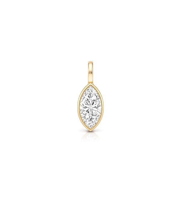Solitaire marquise shape bezel charm pendant in solid gold