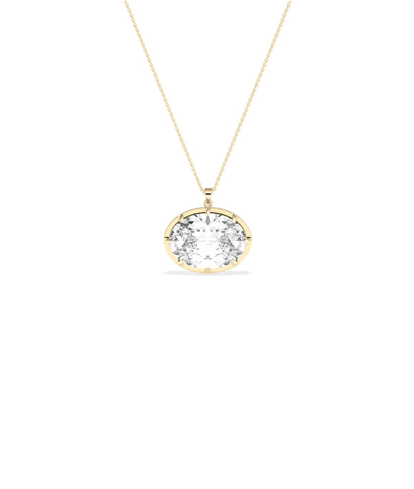 Solitaire oval lab diamond pendant in yellow gold dainty style