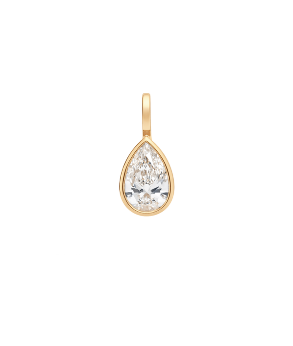 Solitaire pear shape bezel charm pendant in 14K solid gold