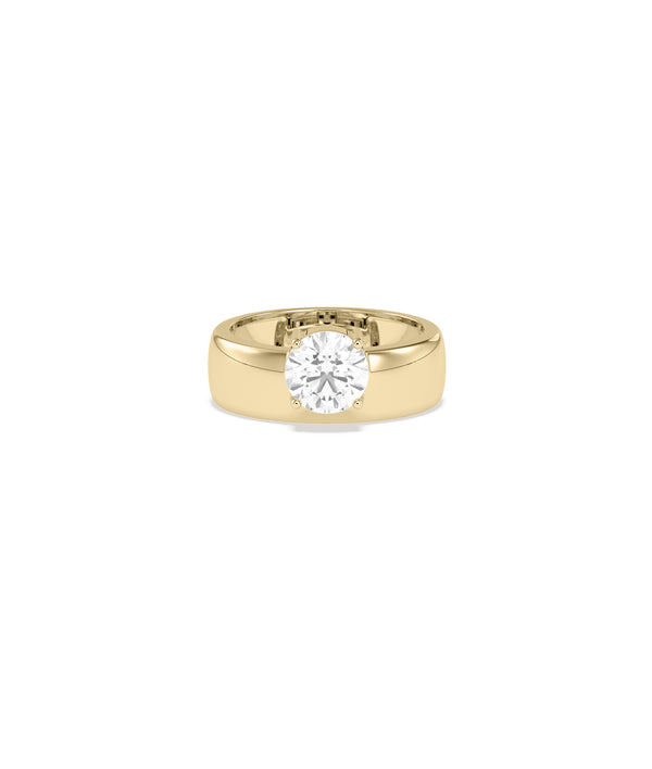 Solitaire round lab diamond band ring in 14K yellow gold