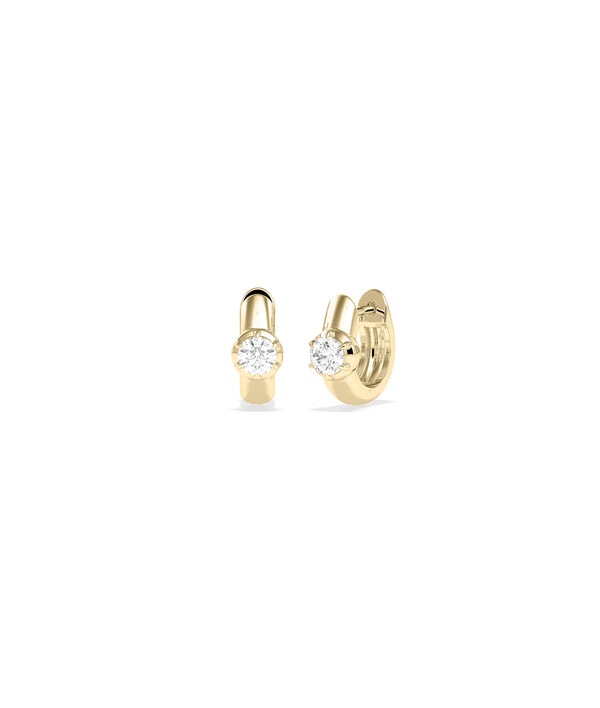 Solitaire round lab diamond huggie hoop earrings in yellow gold