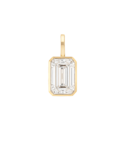 Solitaire vertical emerald cut bezel charm pendant in solid gold