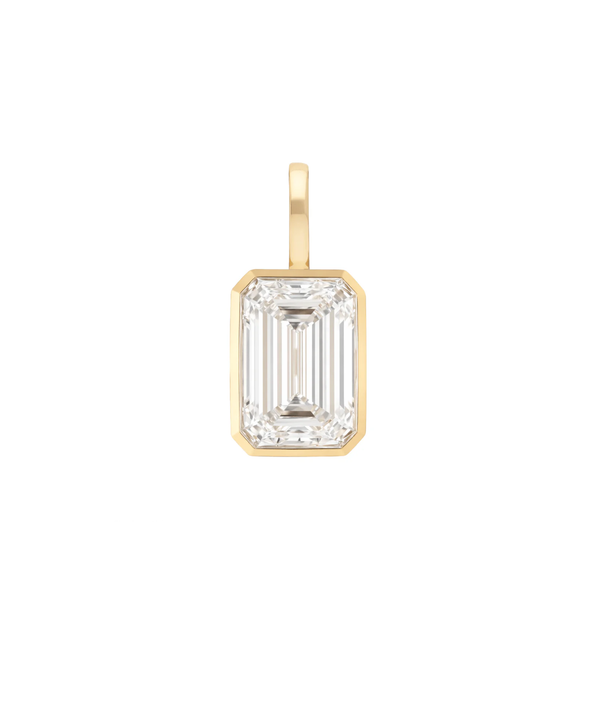 Solitaire vertical emerald cut bezel charm pendant in solid gold
