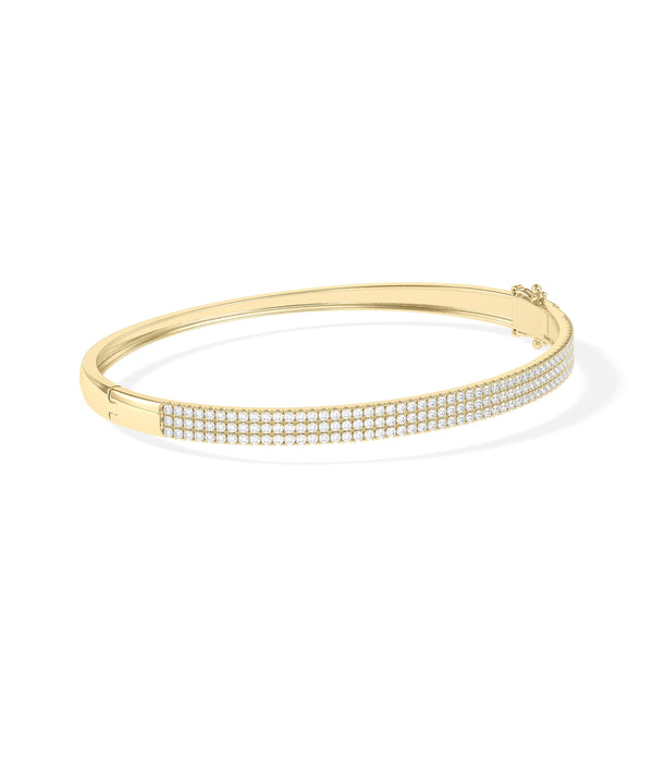 Three-row flat pave diamond bangle bracelet in 14K yellow gold side profile alternate view