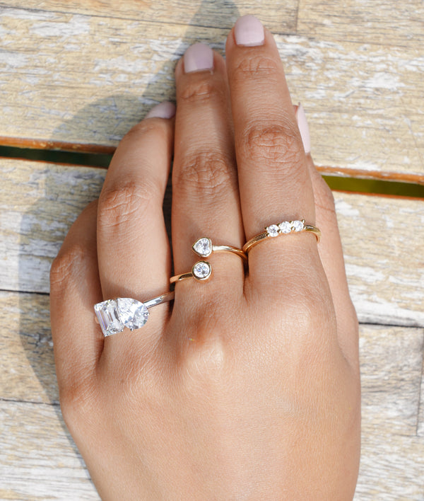 Toi Et Moi solitaire diamond ring in 14K yellow gold on model alternate view