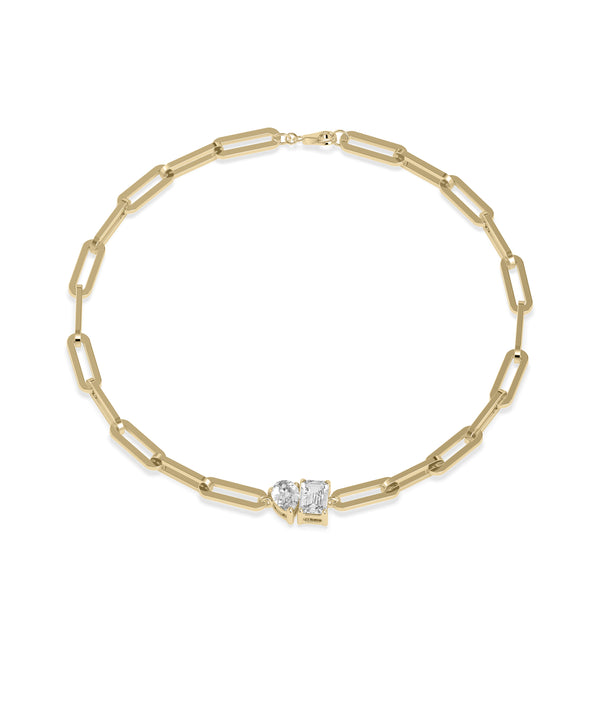 Toi Et Moi solitaire paper clip bracelet in 14K yellow gold with diamonds