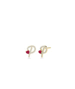 Diamond Initial with Solitaire Stud Earrings - 79e | Everyday 14K Gold Jewelry