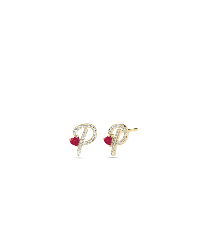 Diamond Initial with Solitaire Stud Earrings - 79e | Everyday 14K Gold Jewelry