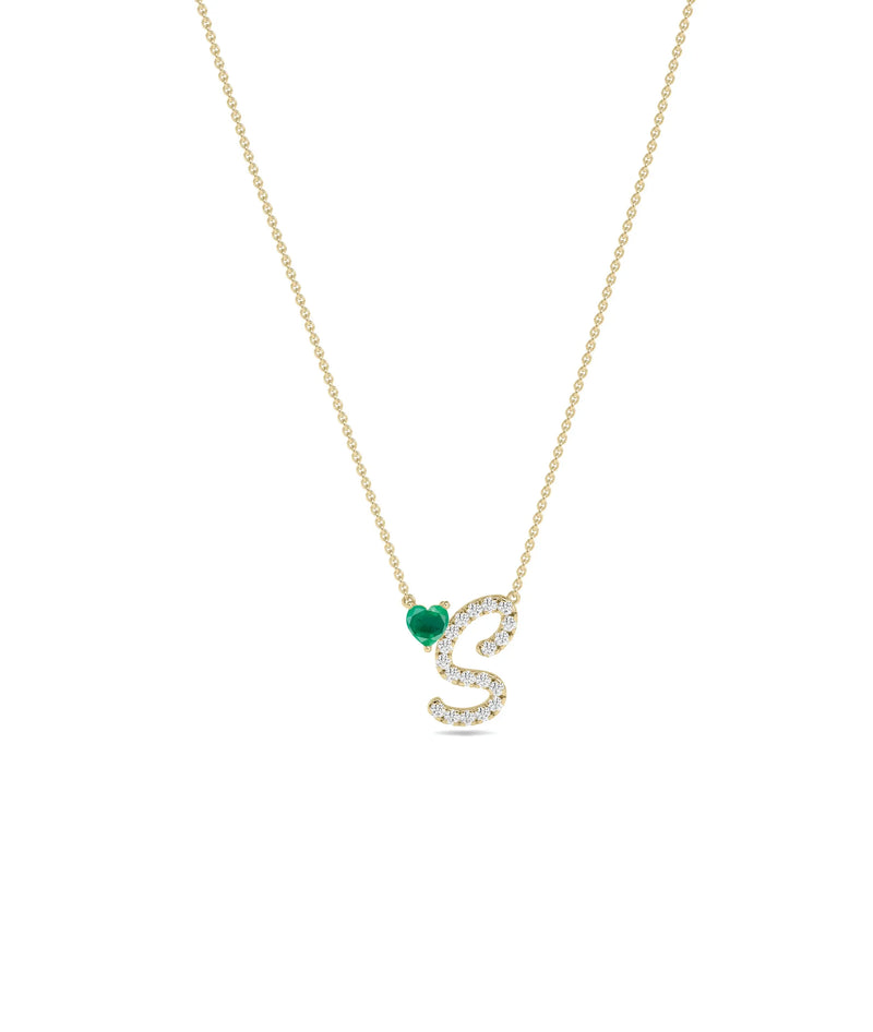 Diamond Initial with Solitaire Necklace - 79e | Everyday 14K Gold Jewelry