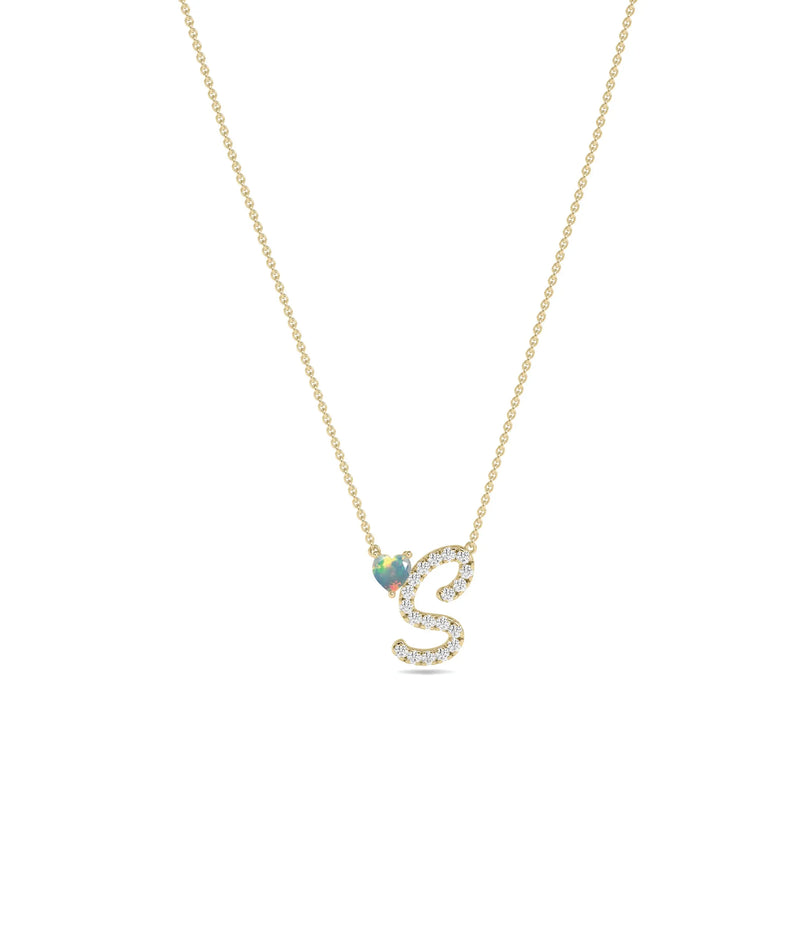 Diamond Initial with Solitaire Necklace - 79e | Everyday 14K Gold Jewelry
