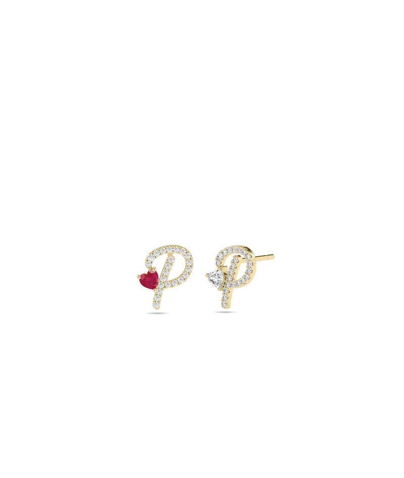 Diamond Initial with Solitaire Stud Earrings - 79e | Everyday 14K Gold Jewelry