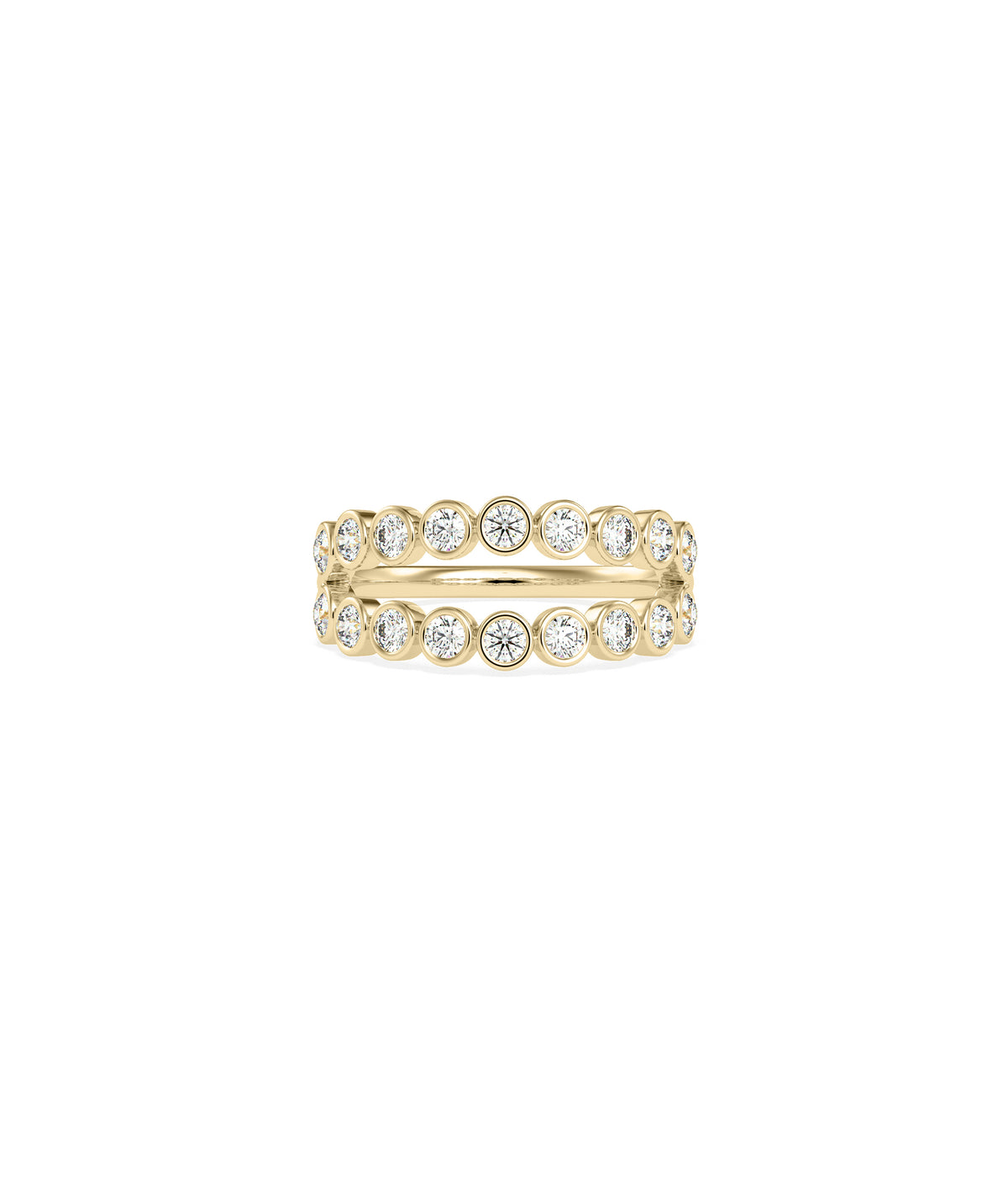 2-row bezel diamond band ring in 14K yellow gold