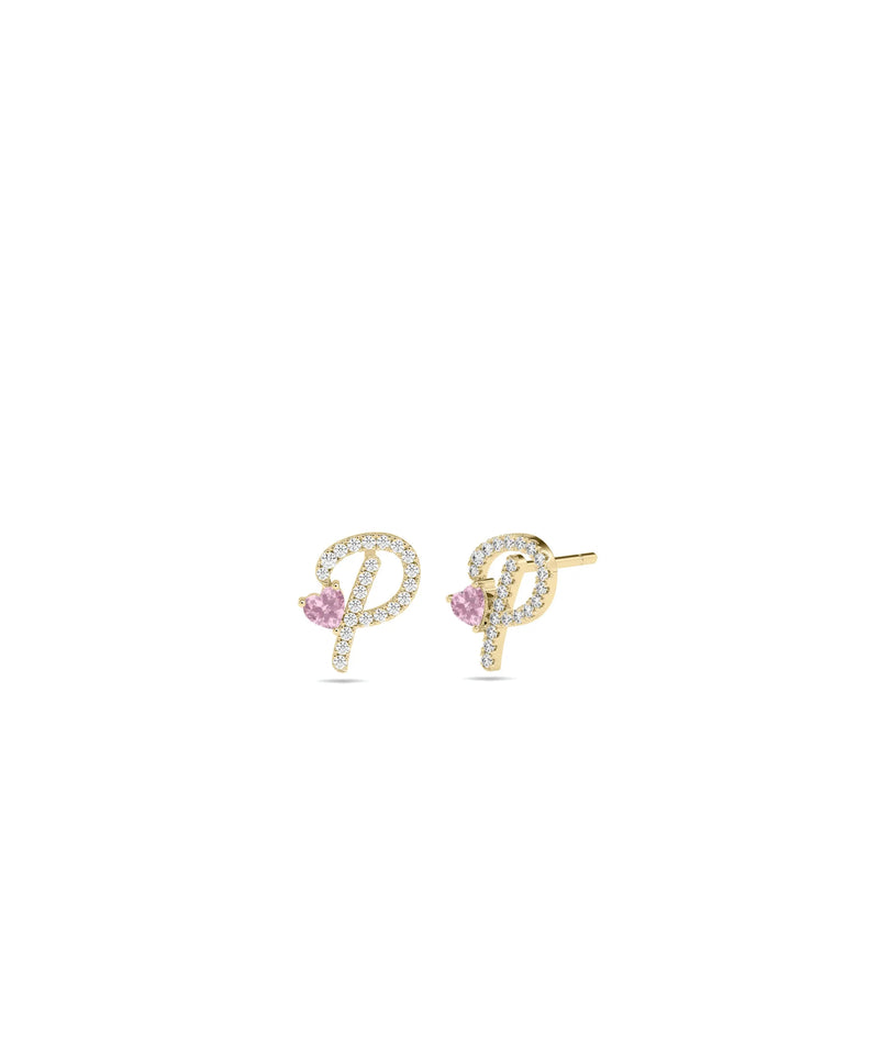 Diamond Initial with Solitaire Stud Earrings - 79e | Everyday 14K Gold Jewelry