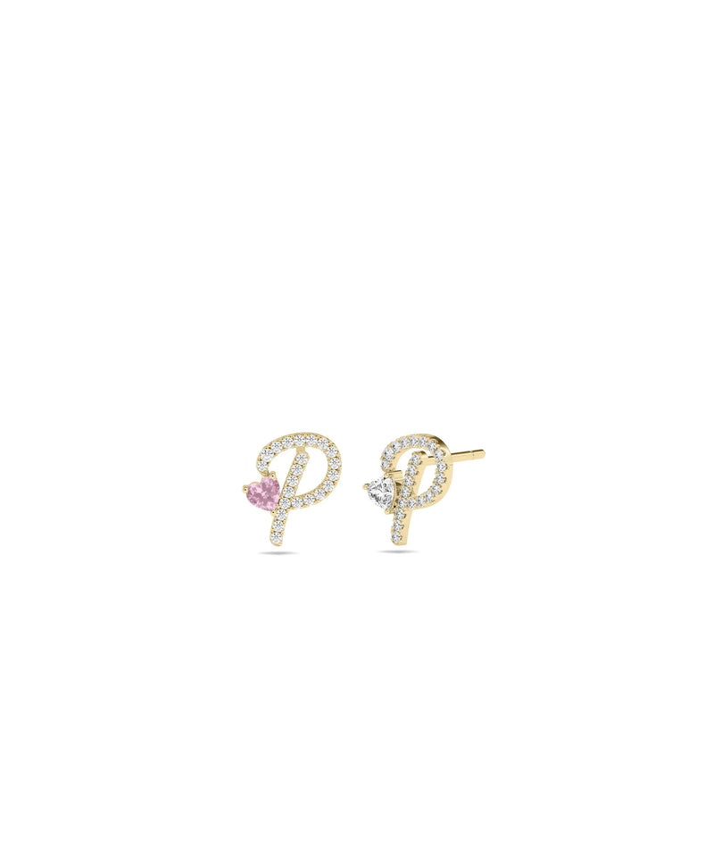 Diamond Initial with Solitaire Stud Earrings - 79e | Everyday 14K Gold Jewelry