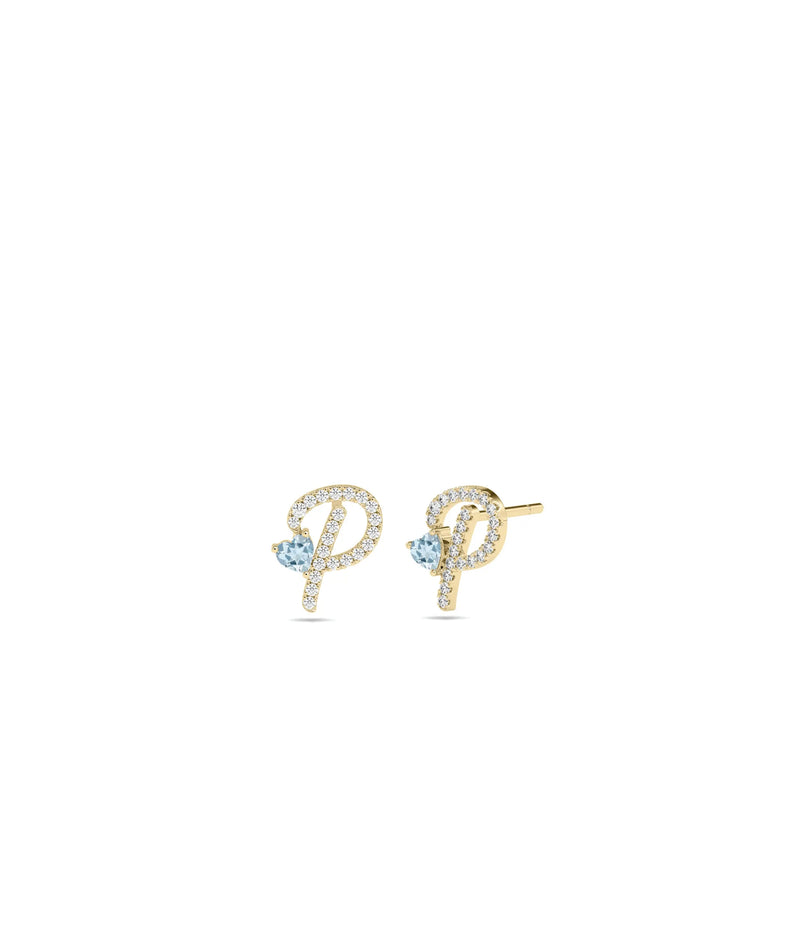 Diamond Initial with Solitaire Stud Earrings - 79e | Everyday 14K Gold Jewelry