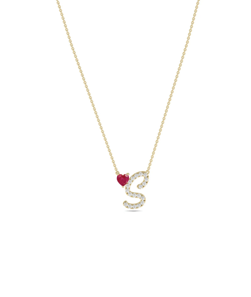 Diamond Initial with Solitaire Necklace - 79e | Everyday 14K Gold Jewelry