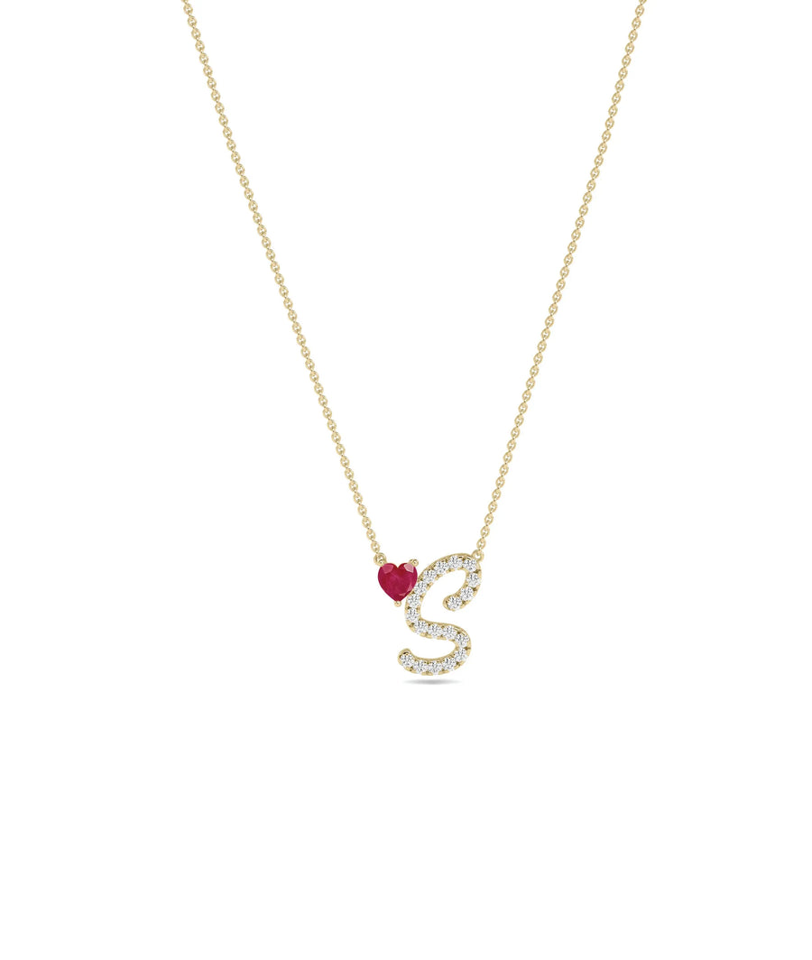 Diamond Initial with Solitaire Necklace - 79e | Everyday 14K Gold Jewelry