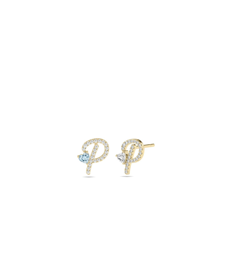 Diamond Initial with Solitaire Stud Earrings - 79e | Everyday 14K Gold Jewelry