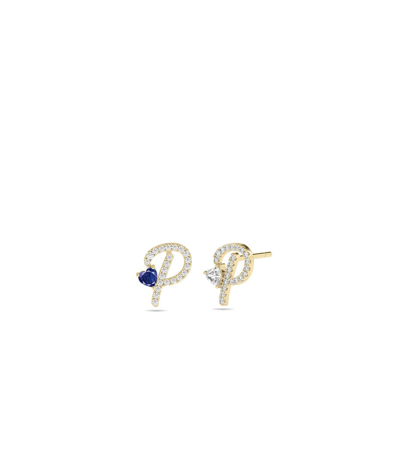 Diamond Initial with Solitaire Stud Earrings - 79e | Everyday 14K Gold Jewelry