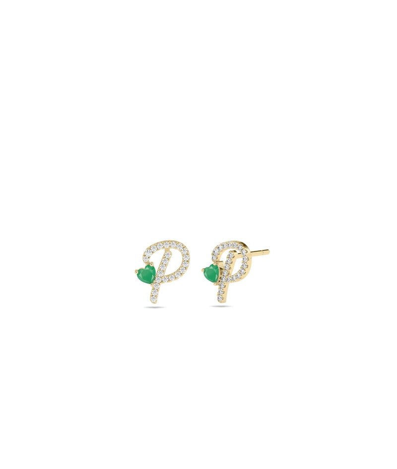Diamond Initial with Solitaire Stud Earrings - 79e | Everyday 14K Gold Jewelry
