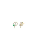 Diamond Initial with Solitaire Stud Earrings - 79e | Everyday 14K Gold Jewelry