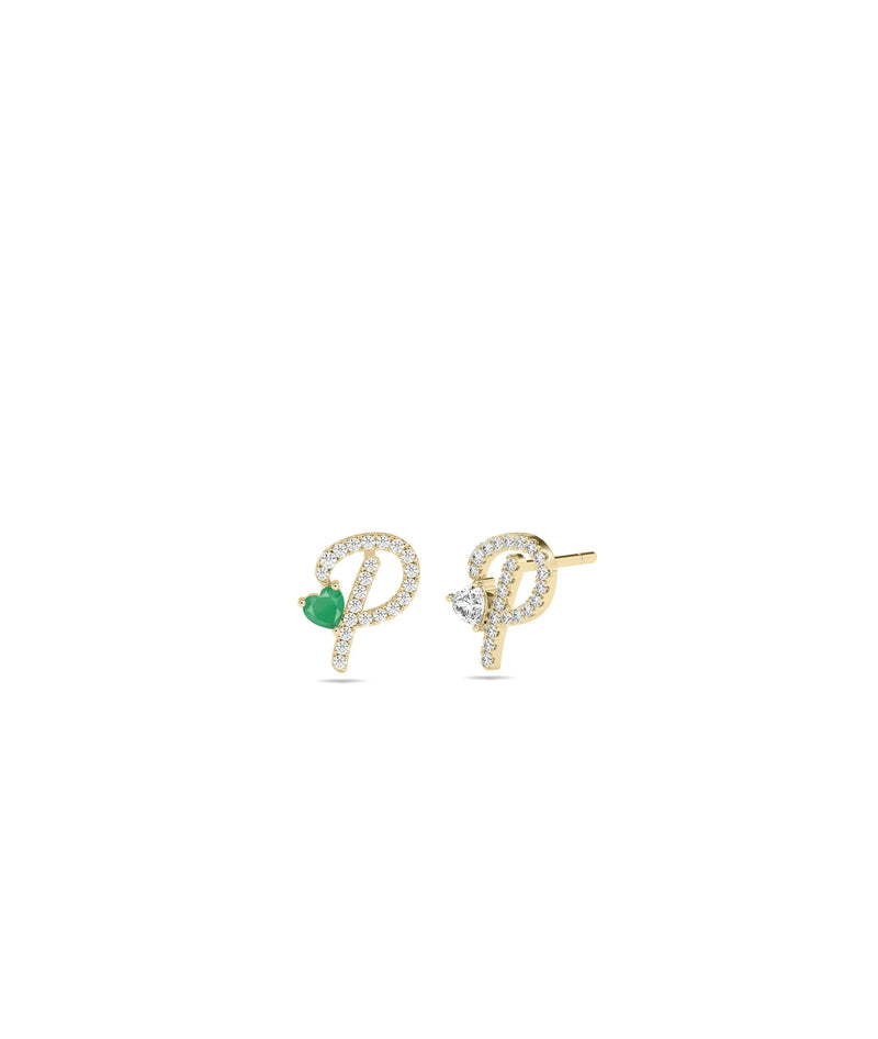 Diamond Initial with Solitaire Stud Earrings - 79e | Everyday 14K Gold Jewelry