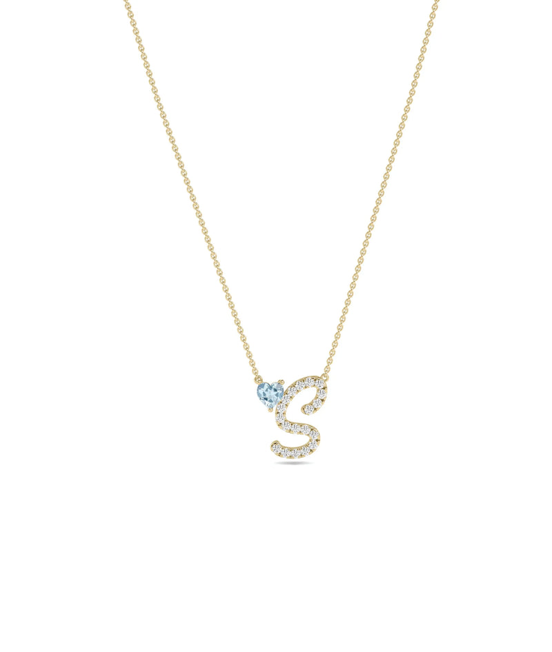 Diamond Initial with Solitaire Necklace - 79e | Everyday 14K Gold Jewelry
