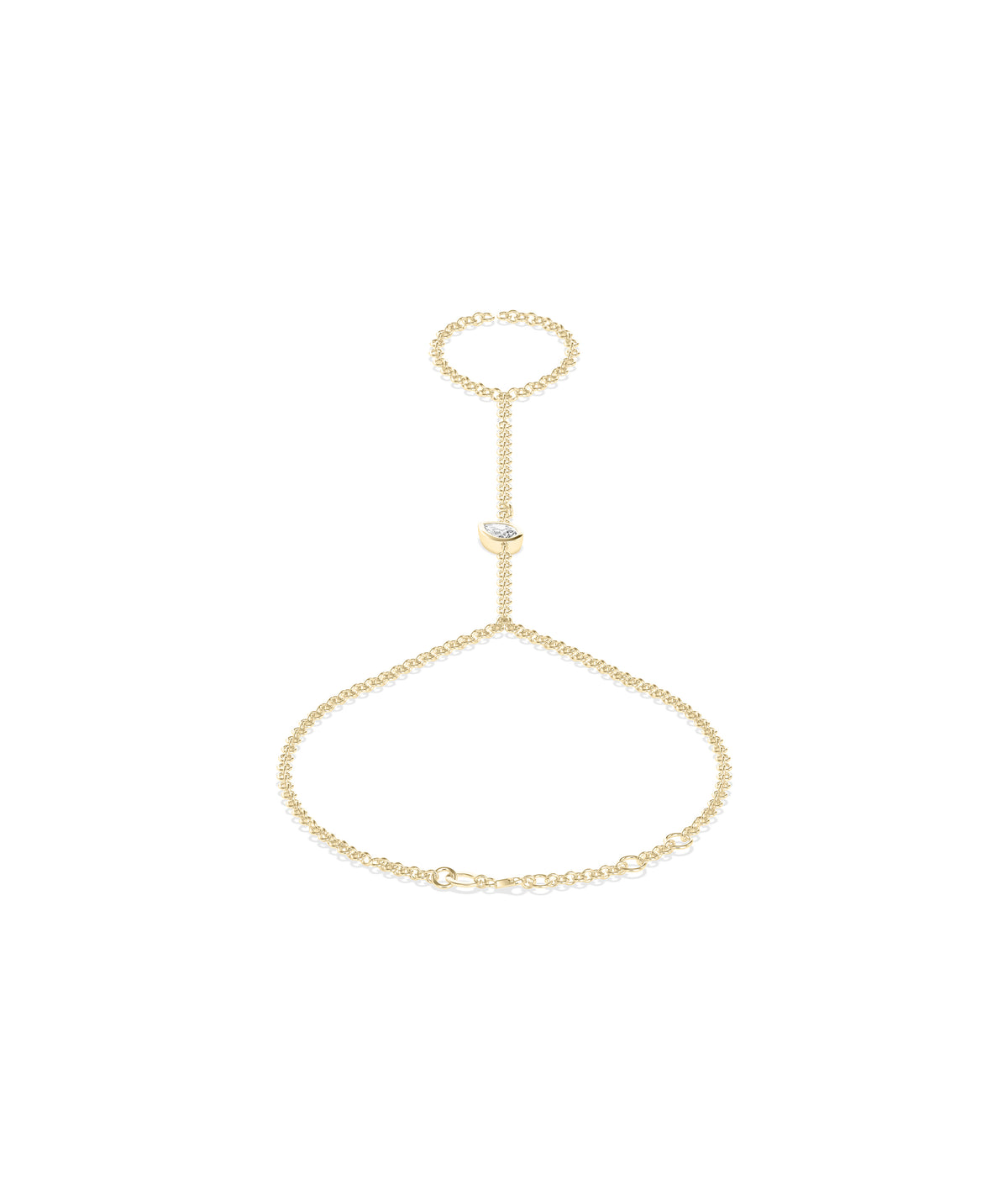 Bezel pear lab diamond hand chain bracelet in 14K yellow gold