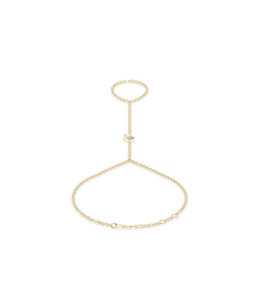 Bezel pear lab diamond hand chain bracelet in 14K yellow gold