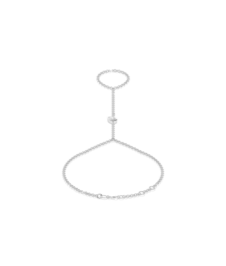 Bezel pear lab diamond hand chain bracelet in 14K white gold