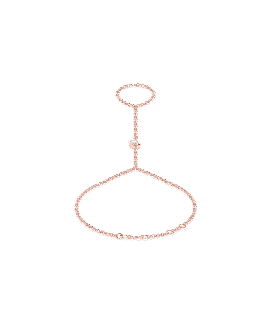 Bezel pear lab diamond hand chain bracelet in rose gold