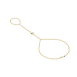 Bezel pear lab diamond hand chain bracelet in 14K yellow gold side profile