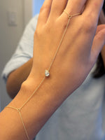 Bezel pear lab diamond hand chain bracelet in 14K gold