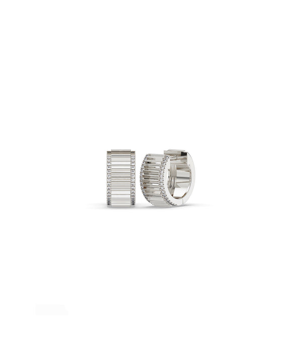Fluted diamond huggie earrings in 14K solid white gold alternate view