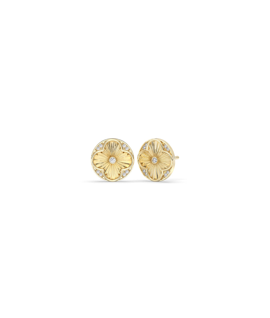 Fluted Clover Diamond Stud Earrings media