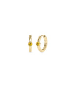 Bezel set solitaire hoop earrings in 14K yellow gold with citrine gemstone