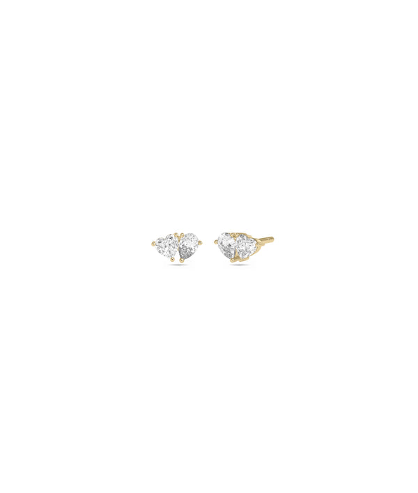 2 stone diamond solitaire stud earring in 14K yellow gold