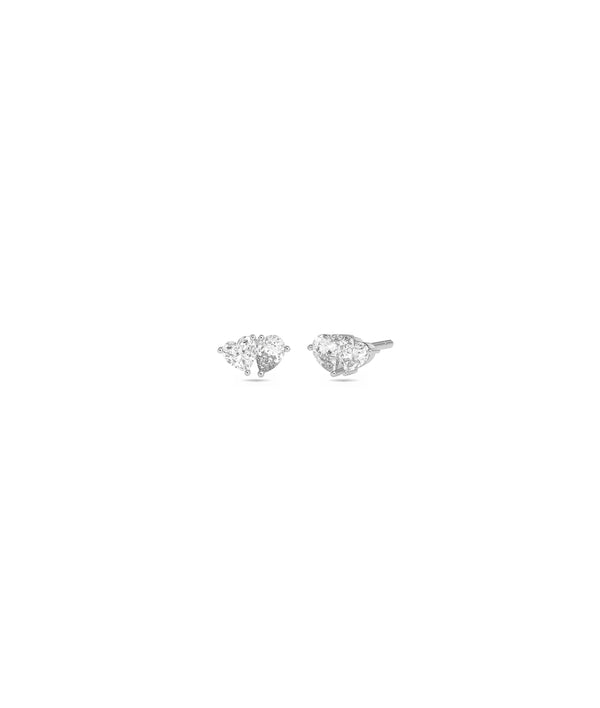 2 stone diamond solitaire stud earring in 14K solid white gold alternate view
