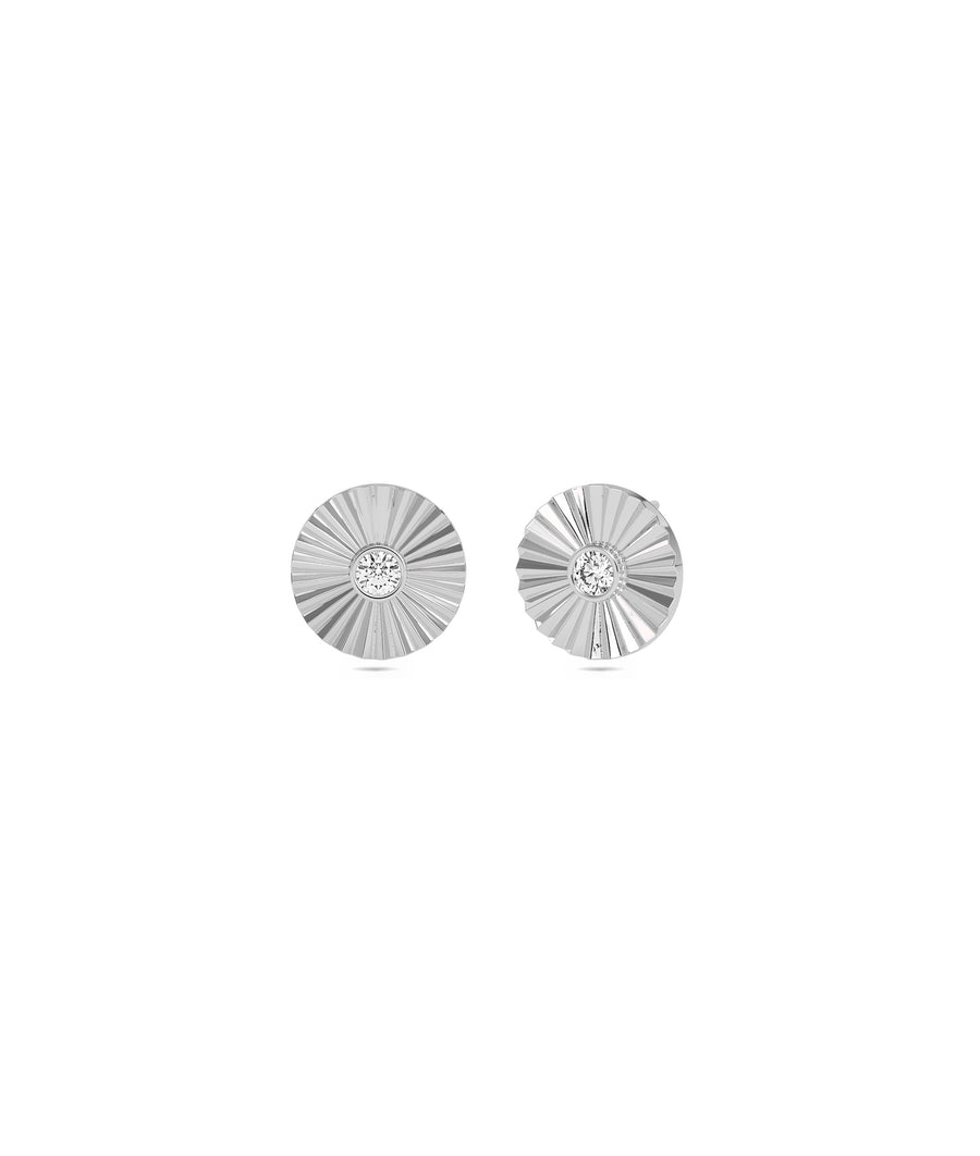 Fluted Disc Diamond Solitaire Stud Earring media