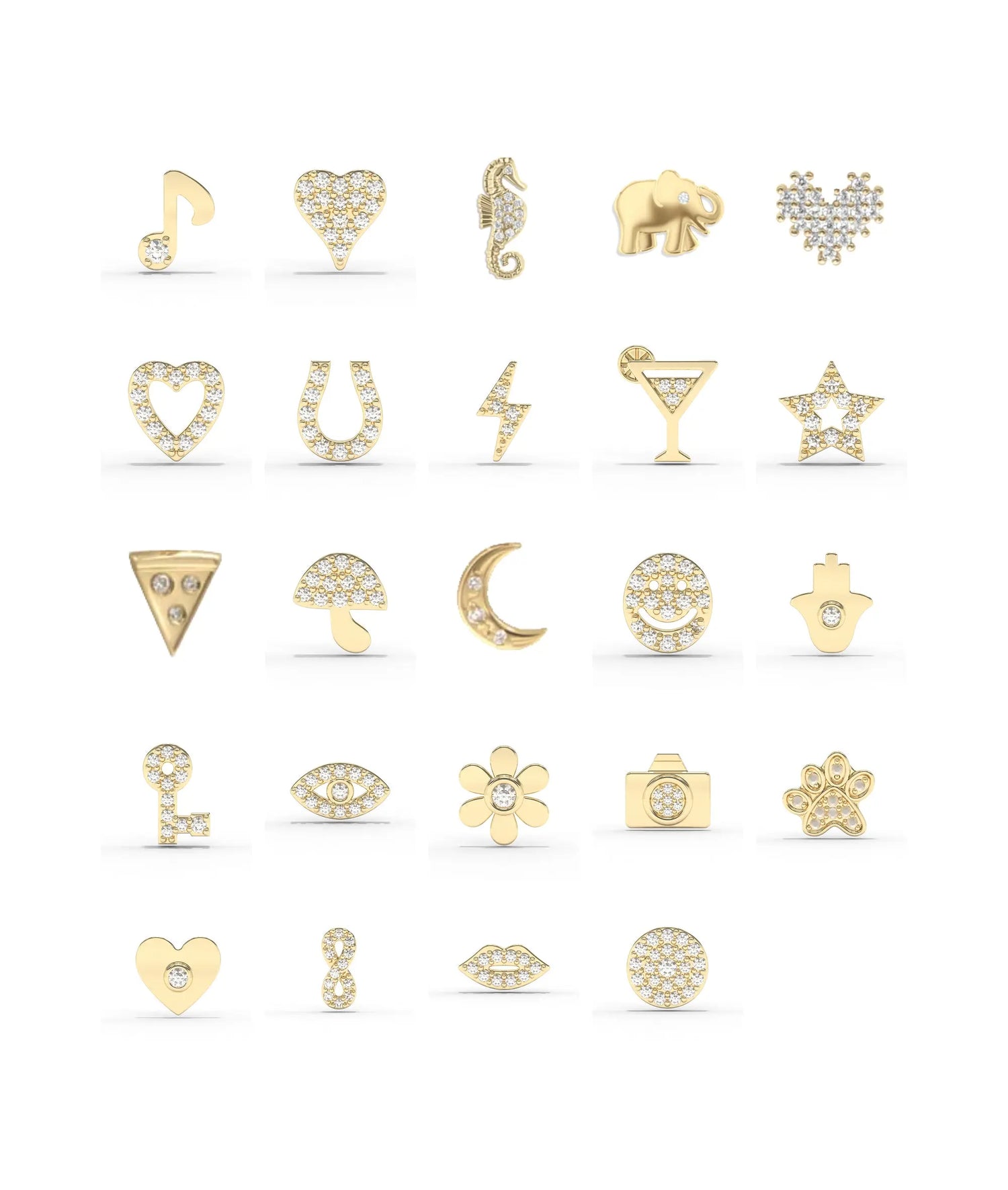 Glass Locket Charms collection showing alphabet letters numbers and pictorial symbols assortment