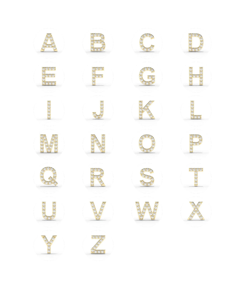 Diamond letter charms for glass locket closeup showing sparkle and detail craftsmanship