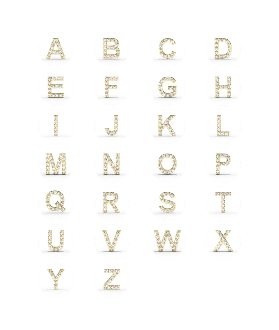 Diamond letter charms for glass locket closeup showing sparkle and detail craftsmanship